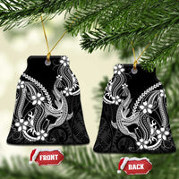 Black Aloha Hawaii Ceramic Ornament Polynesian Shark Tattoo With Plumeria LT14 Bell Flake Black - Polynesian Pride