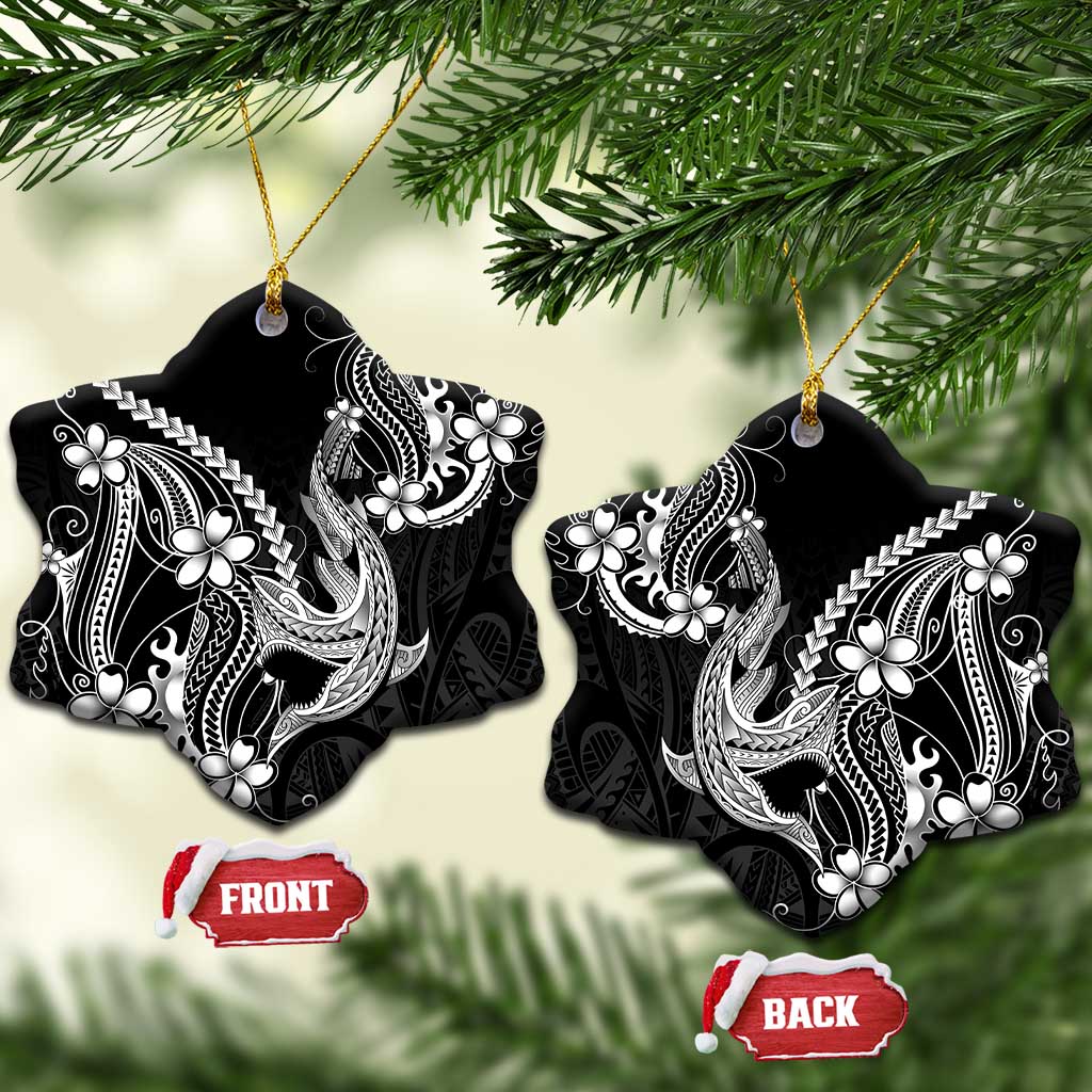 Black Aloha Hawaii Ceramic Ornament Polynesian Shark Tattoo With Plumeria LT14 Snow Flake Black - Polynesian Pride