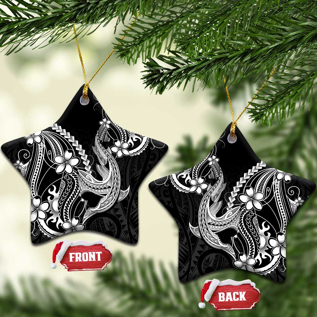 Black Aloha Hawaii Ceramic Ornament Polynesian Shark Tattoo With Plumeria LT14 Star Black - Polynesian Pride