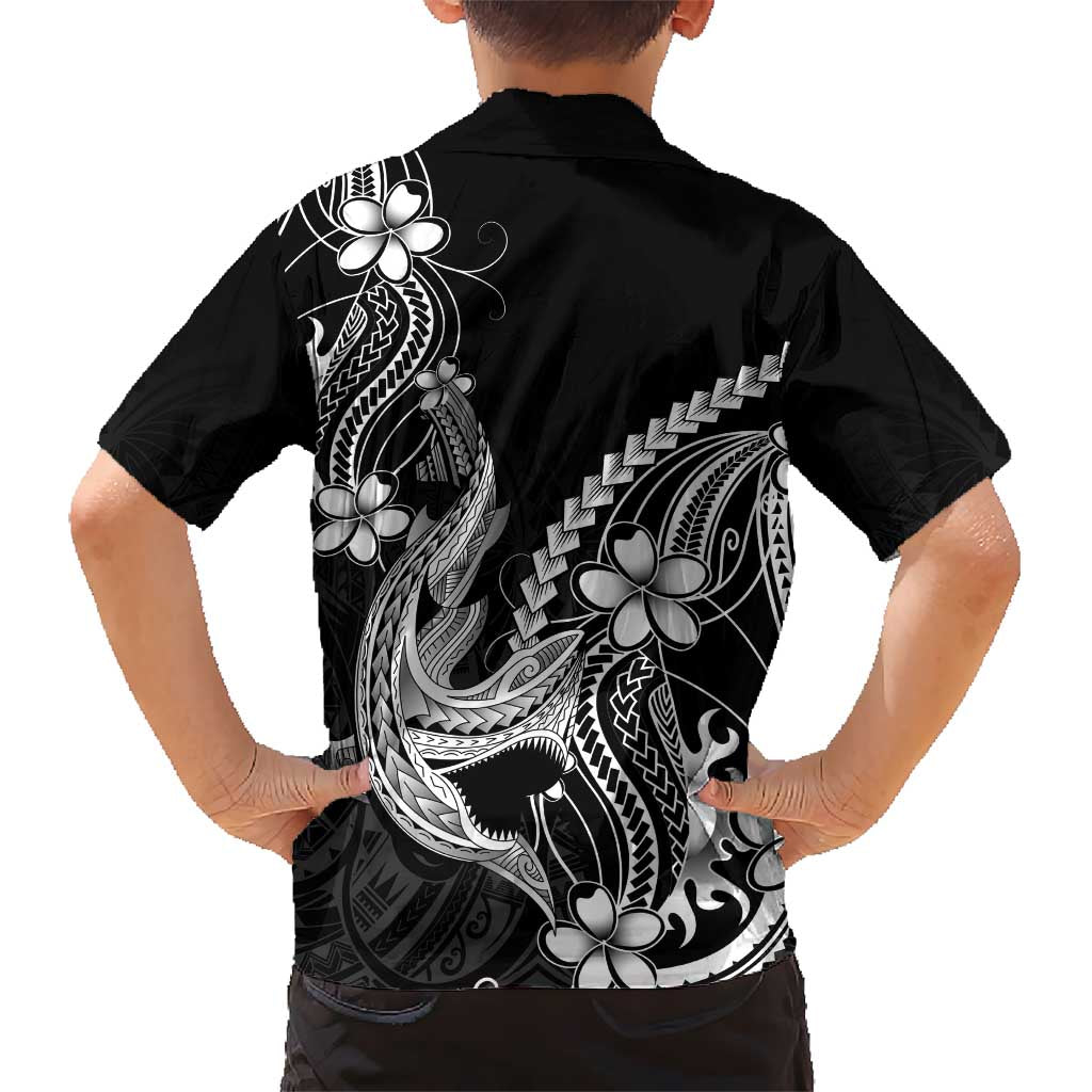 Black Aloha Hawaii Family Matching Off Shoulder Maxi Dress and Hawaiian Shirt Polynesian Shark Tattoo With Plumeria - Polynesian Pride