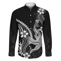 Black Aloha Hawaii Family Matching Off Shoulder Maxi Dress and Hawaiian Shirt Polynesian Shark Tattoo With Plumeria - Polynesian Pride