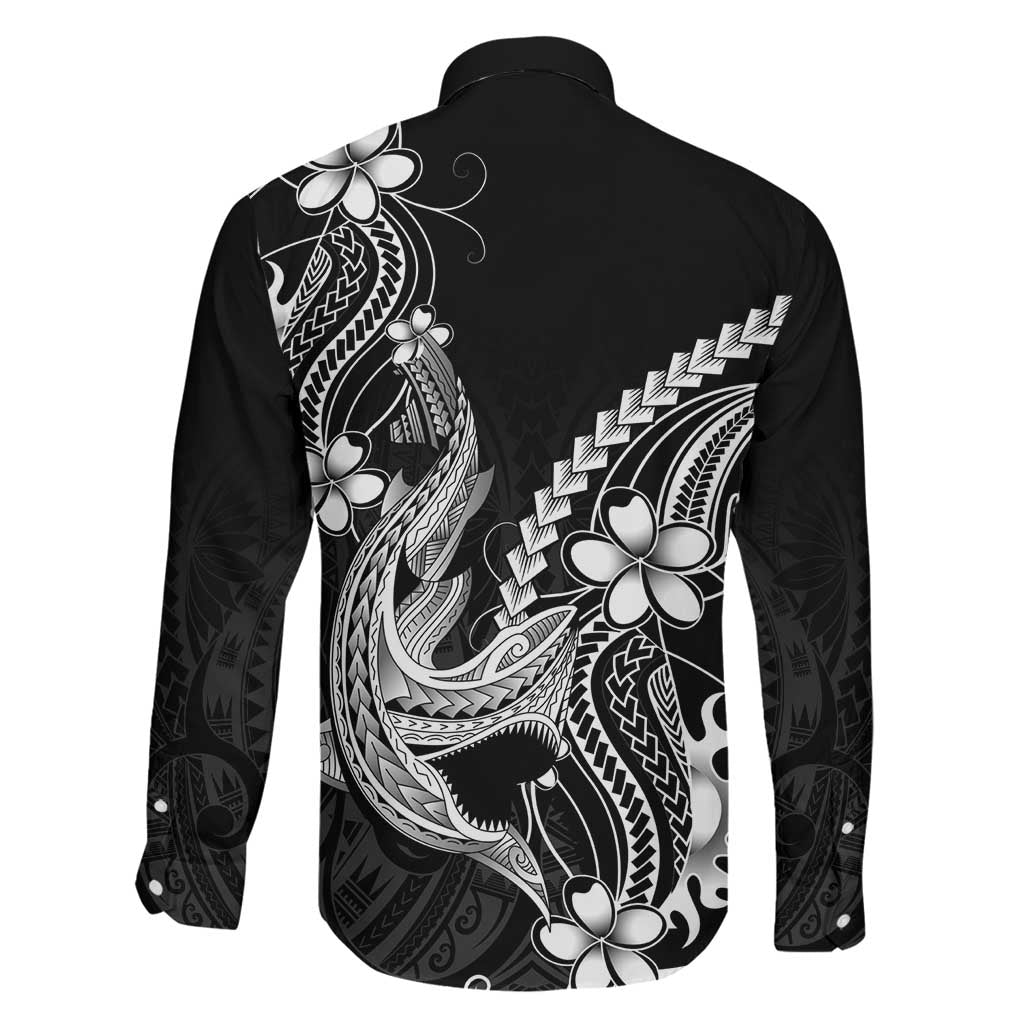 Black Aloha Hawaii Family Matching Off Shoulder Maxi Dress and Hawaiian Shirt Polynesian Shark Tattoo With Plumeria - Polynesian Pride