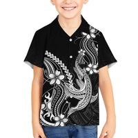 Black Aloha Hawaii Family Matching Off Shoulder Maxi Dress and Hawaiian Shirt Polynesian Shark Tattoo With Plumeria - Polynesian Pride