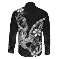 Black Aloha Hawaii Family Matching Off Shoulder Short Dress and Hawaiian Shirt Polynesian Shark Tattoo With Plumeria - Polynesian Pride