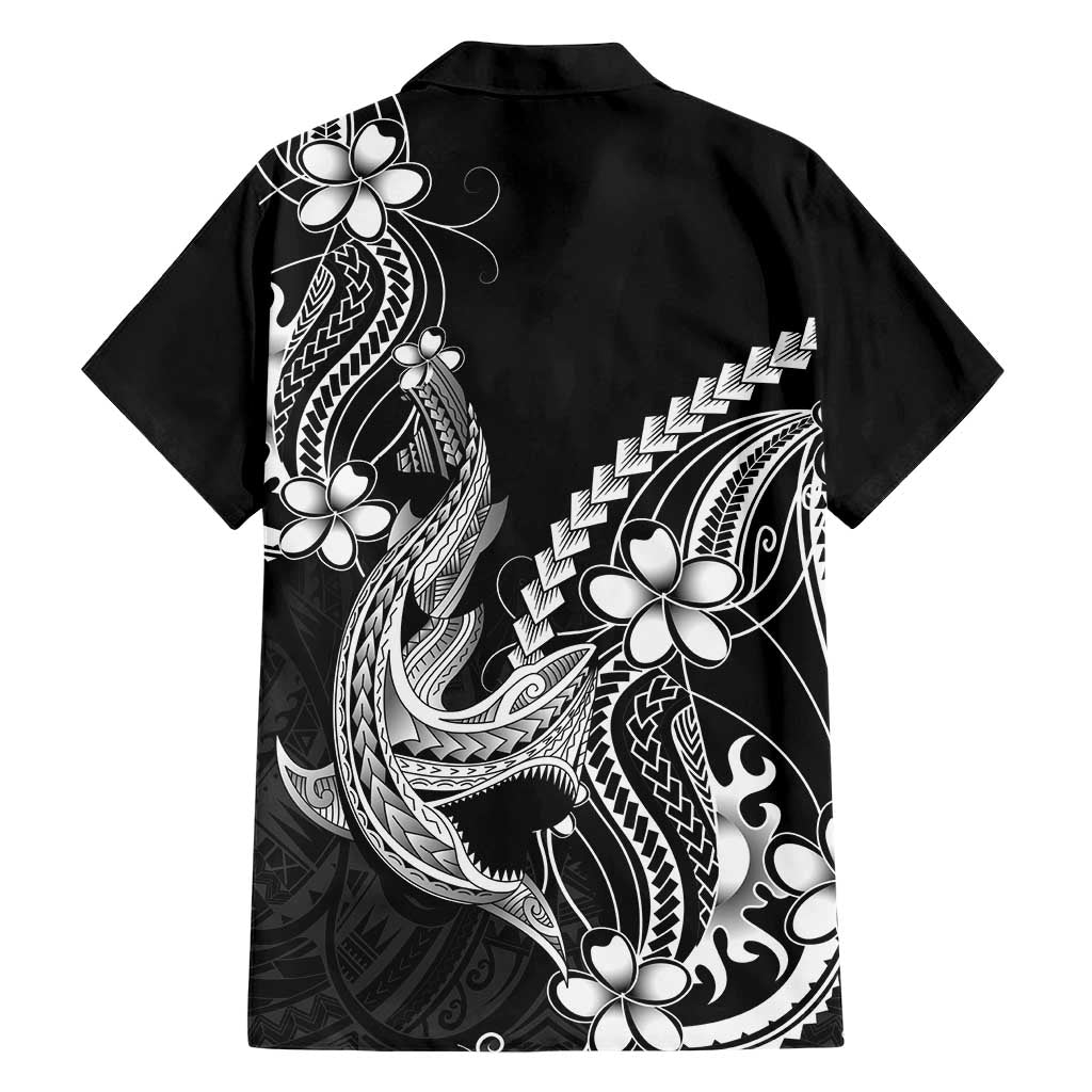 Black Aloha Hawaii Family Matching Puletasi and Hawaiian Shirt Polynesian Shark Tattoo With Plumeria - Polynesian Pride