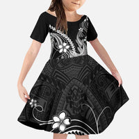 Black Aloha Hawaii Family Matching Summer Maxi Dress and Hawaiian Shirt Polynesian Shark Tattoo With Plumeria - Polynesian Pride