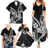 Black Aloha Hawaii Family Matching Summer Maxi Dress and Hawaiian Shirt Polynesian Shark Tattoo With Plumeria - Polynesian Pride