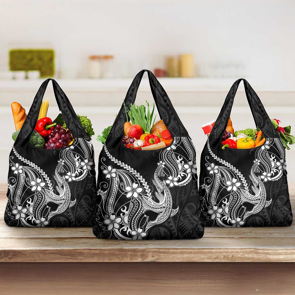 Black Aloha Hawaii Grocery Bag Polynesian Shark Tattoo With Plumeria LT14 3-pack One Size Black - Polynesian Pride