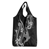 Black Aloha Hawaii Grocery Bag Polynesian Shark Tattoo With Plumeria LT14 - Polynesian Pride