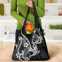 Black Aloha Hawaii Grocery Bag Polynesian Shark Tattoo With Plumeria LT14 - Polynesian Pride