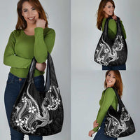 Black Aloha Hawaii Grocery Bag Polynesian Shark Tattoo With Plumeria LT14 - Polynesian Pride