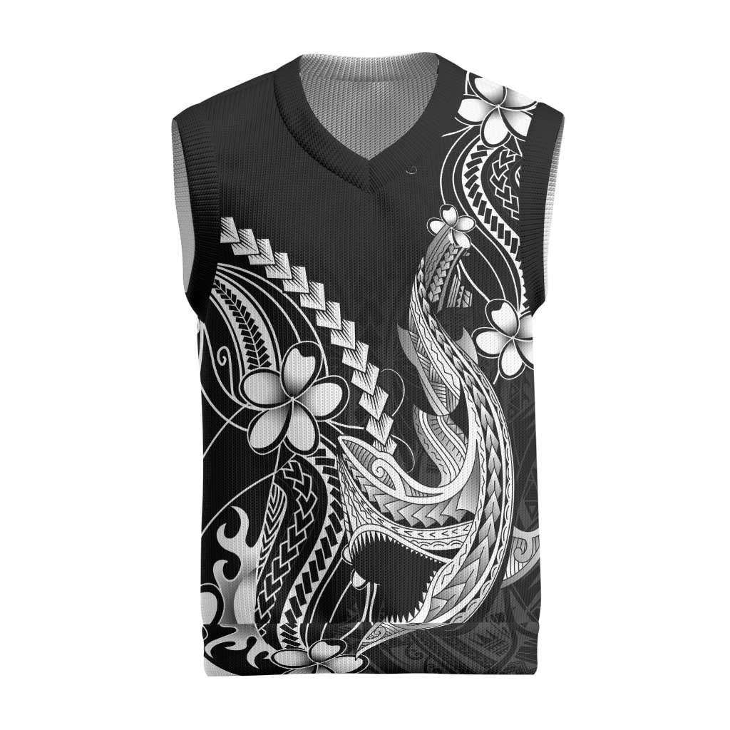 Black Aloha Hawaii Christmas Knitted V-Neck Vest Polynesian Shark Tattoo With Plumeria LT14 Black - Polynesian Pride
