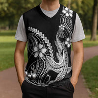 Black Aloha Hawaii Christmas Knitted V-Neck Vest Polynesian Shark Tattoo With Plumeria LT14 - Polynesian Pride