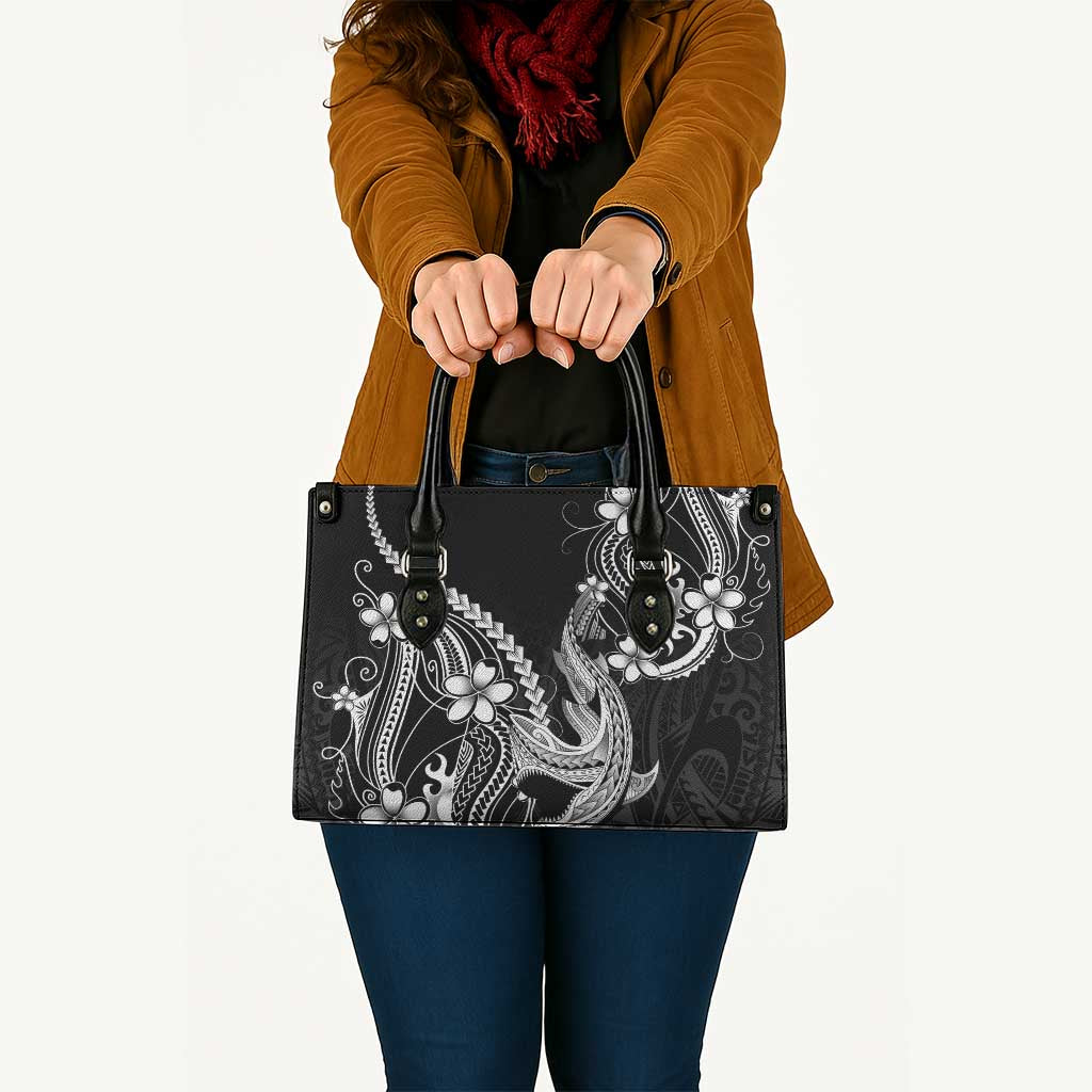 Black Aloha Hawaii Leather Bag Polynesian Shark Tattoo With Plumeria LT14 - Polynesian Pride