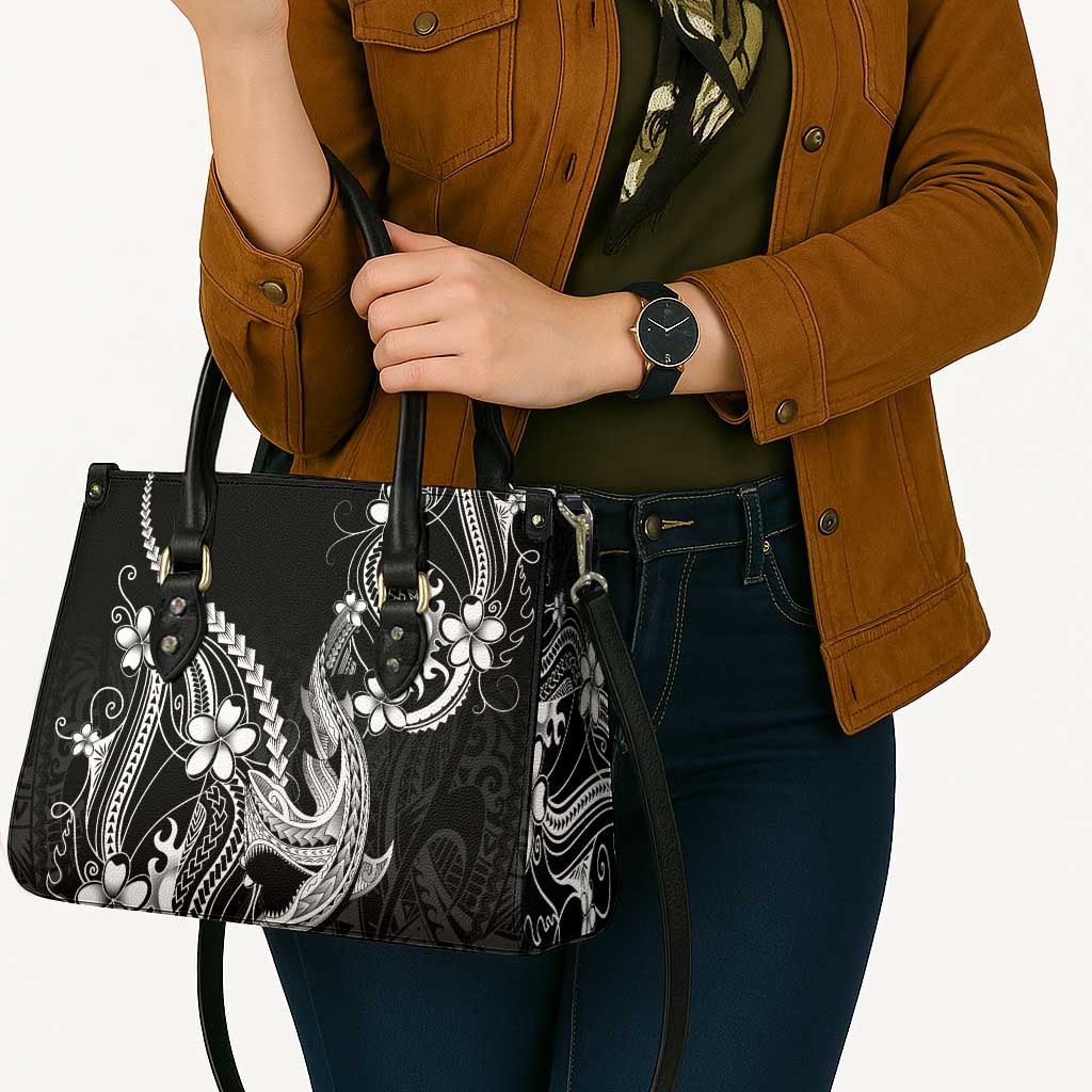 Black Aloha Hawaii Leather Bag Polynesian Shark Tattoo With Plumeria LT14 - Polynesian Pride