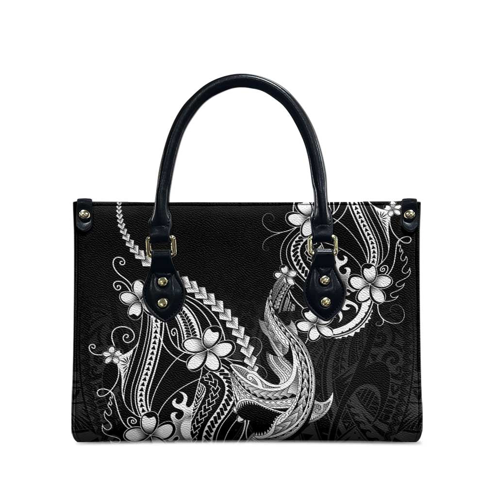 Black Aloha Hawaii Leather Bag Polynesian Shark Tattoo With Plumeria LT14 - Polynesian Pride