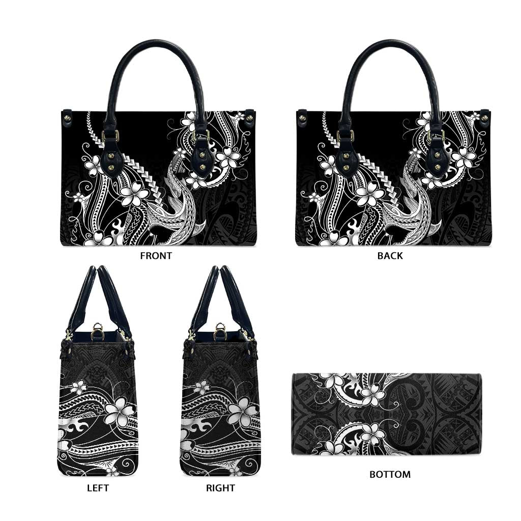 Black Aloha Hawaii Leather Bag Polynesian Shark Tattoo With Plumeria LT14 - Polynesian Pride