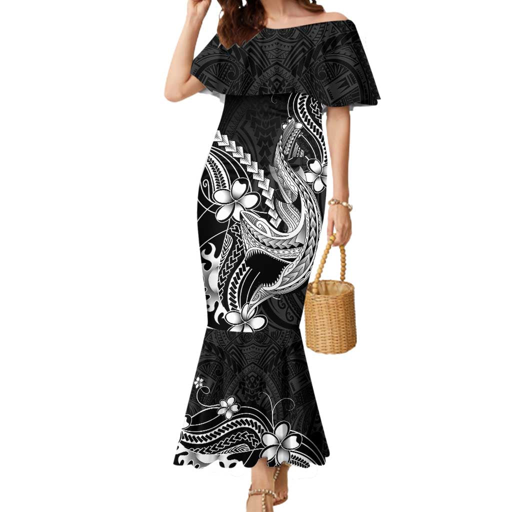 Black Aloha Hawaii Mermaid Dress Polynesian Shark Tattoo With Plumeria LT14 Women Black - Polynesian Pride