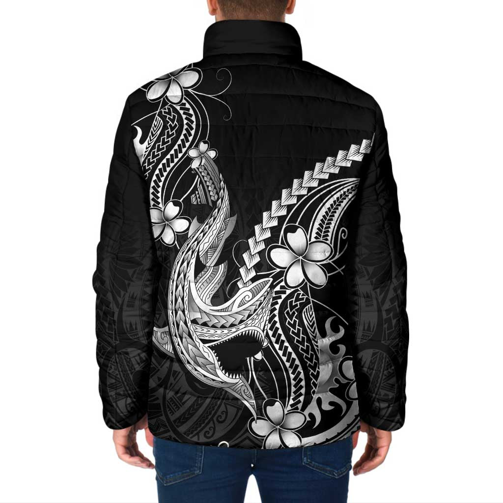 Black Aloha Hawaii Padded Jacket Polynesian Shark Tattoo With Plumeria LT14 - Polynesian Pride