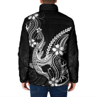Black Aloha Hawaii Padded Jacket Polynesian Shark Tattoo With Plumeria LT14 - Polynesian Pride