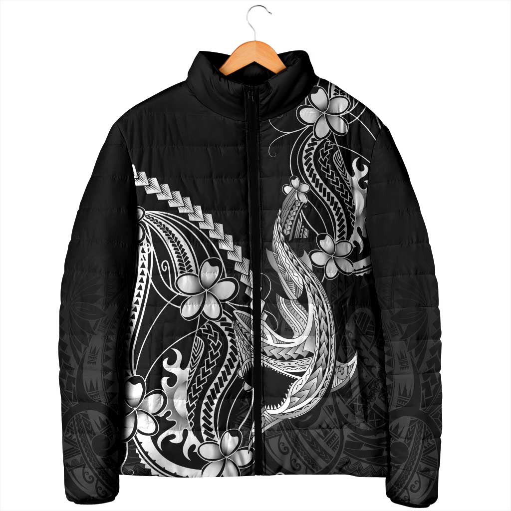 Black Aloha Hawaii Padded Jacket Polynesian Shark Tattoo With Plumeria LT14 - Polynesian Pride