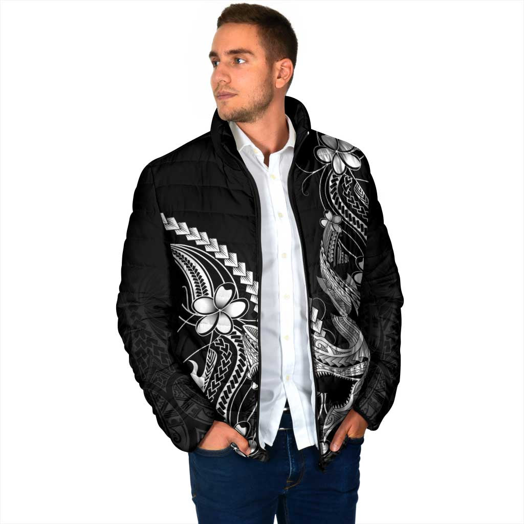 Black Aloha Hawaii Padded Jacket Polynesian Shark Tattoo With Plumeria LT14 - Polynesian Pride