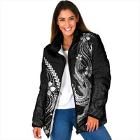 Black Aloha Hawaii Padded Jacket Polynesian Shark Tattoo With Plumeria LT14 Women Black - Polynesian Pride