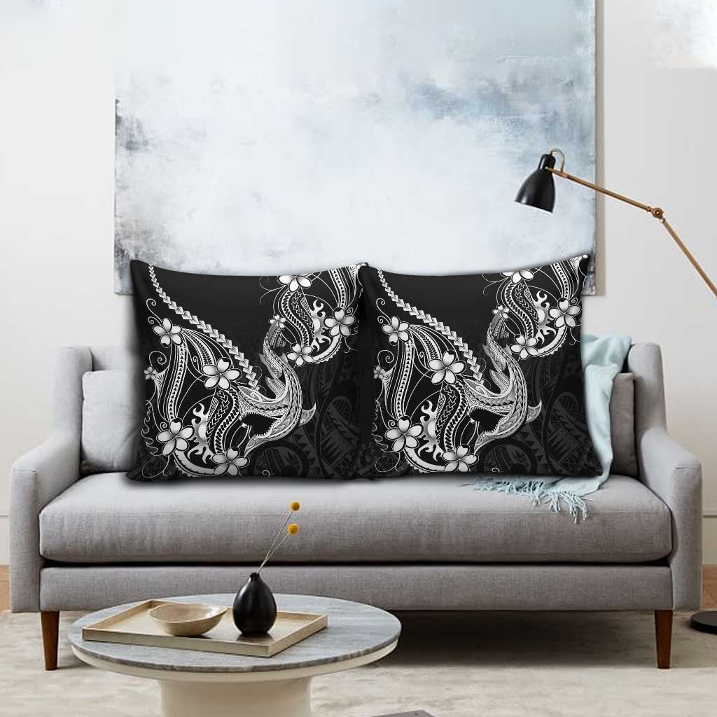 Black Aloha Hawaii Pillow Cover Polynesian Shark Tattoo With Plumeria LT14 - Polynesian Pride