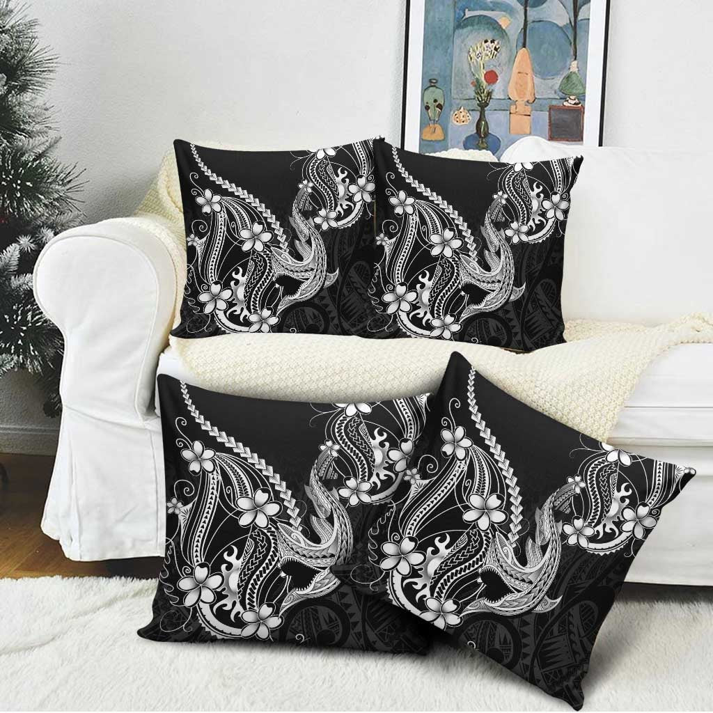 Black Aloha Hawaii Pillow Cover Polynesian Shark Tattoo With Plumeria LT14 - Polynesian Pride