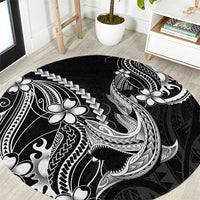 Black Aloha Hawaii Round Carpet Polynesian Shark Tattoo With Plumeria LT14 Black - Polynesian Pride