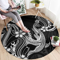 Black Aloha Hawaii Round Carpet Polynesian Shark Tattoo With Plumeria LT14 - Polynesian Pride