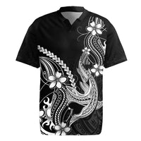 Black Aloha Hawaii Rugby Jersey Polynesian Shark Tattoo With Plumeria LT14 Black - Polynesian Pride