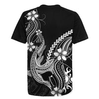 Black Aloha Hawaii Rugby Jersey Polynesian Shark Tattoo With Plumeria LT14 - Polynesian Pride
