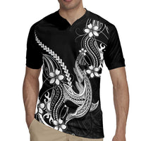 Black Aloha Hawaii Rugby Jersey Polynesian Shark Tattoo With Plumeria LT14 - Polynesian Pride