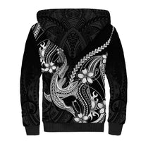 Black Aloha Hawaii Sherpa Hoodie Polynesian Shark Tattoo With Plumeria LT14 - Polynesian Pride