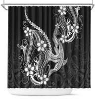 Black Aloha Hawaii Shower Curtain Polynesian Shark Tattoo With Plumeria LT14 Black - Polynesian Pride