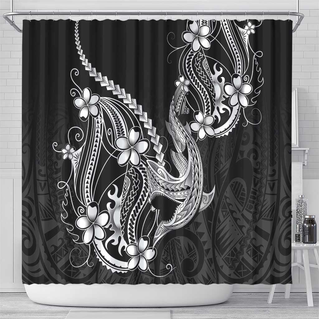 Black Aloha Hawaii Shower Curtain Polynesian Shark Tattoo With Plumeria LT14 - Polynesian Pride