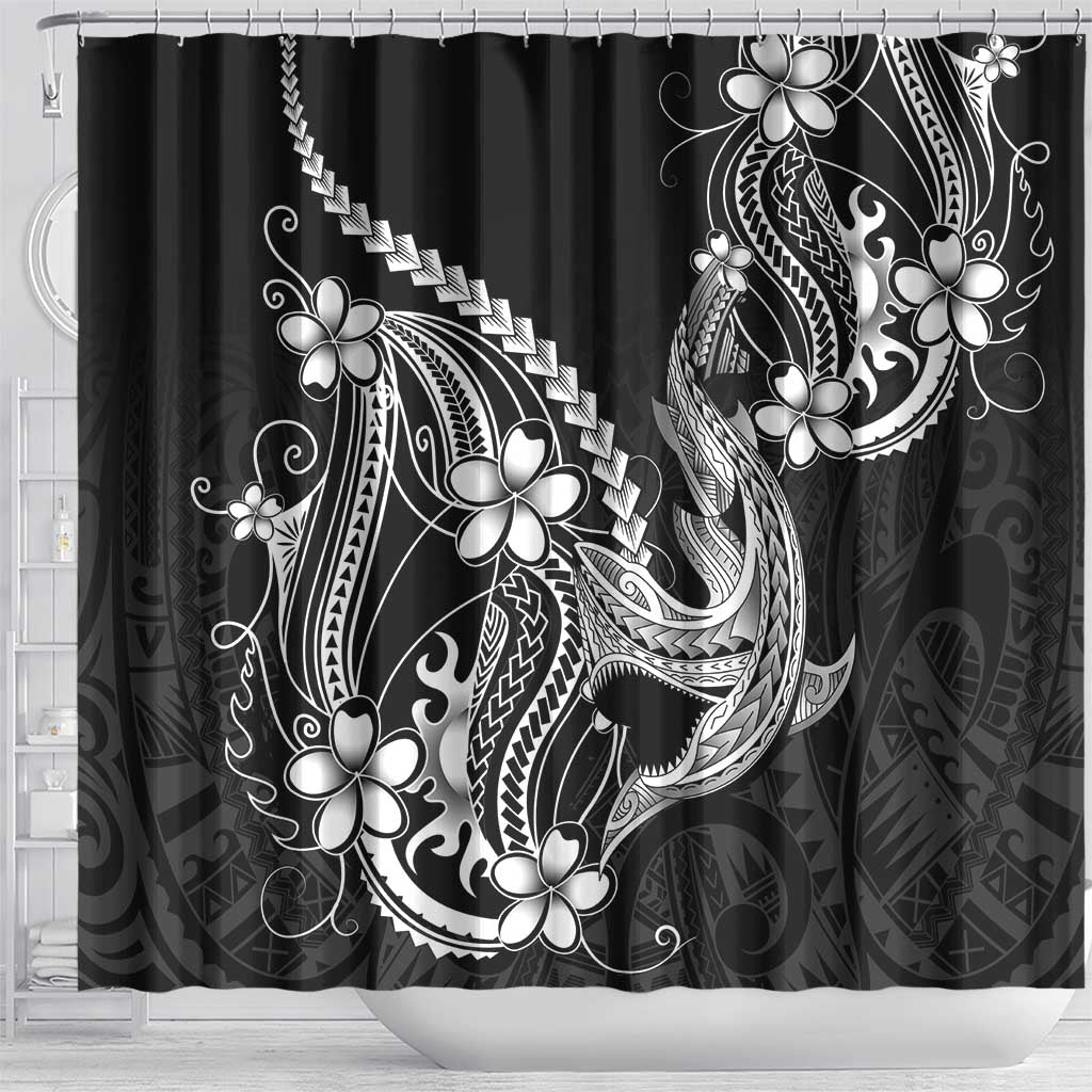 Black Aloha Hawaii Shower Curtain Polynesian Shark Tattoo With Plumeria LT14 - Polynesian Pride