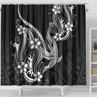 Black Aloha Hawaii Shower Curtain Polynesian Shark Tattoo With Plumeria LT14 - Polynesian Pride