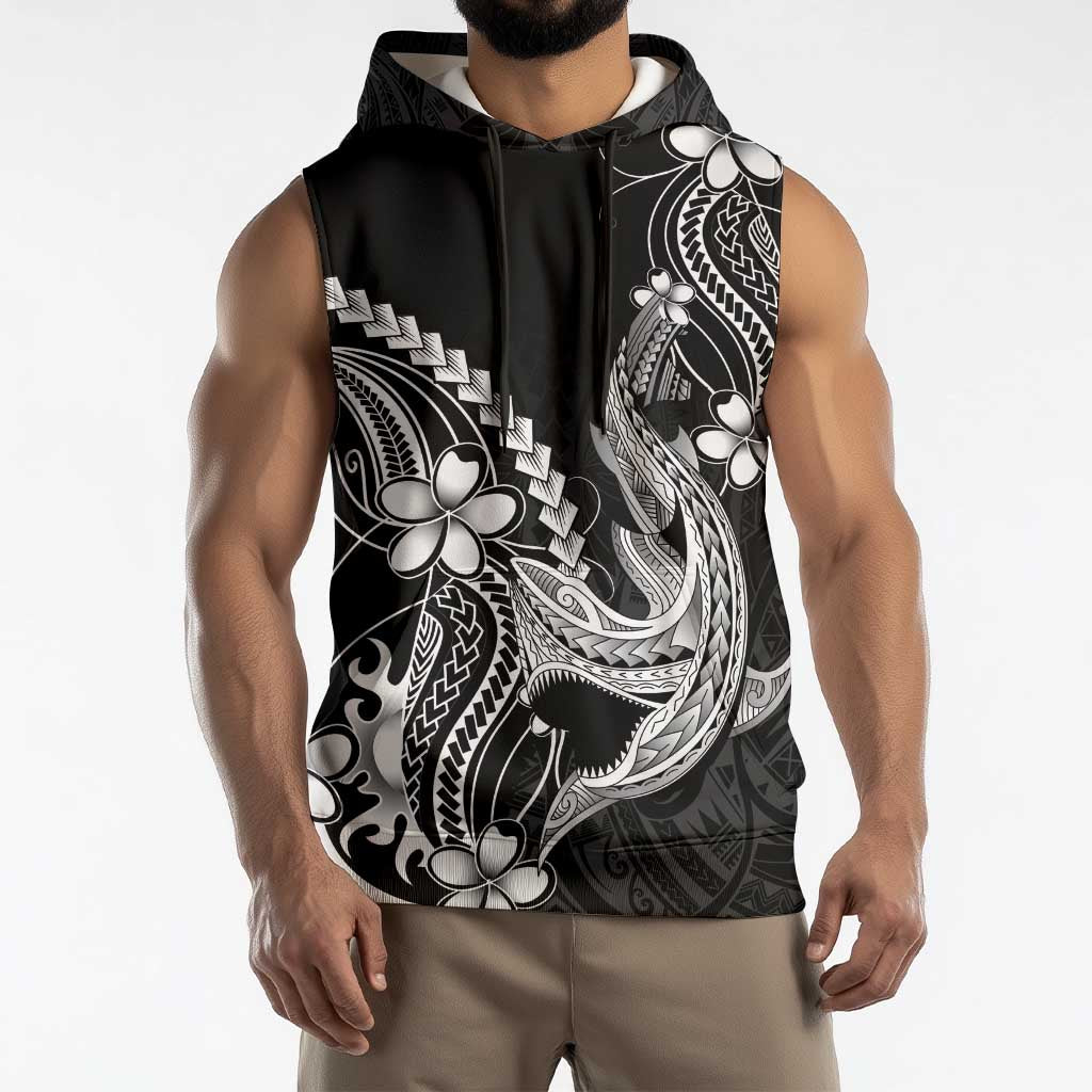 Black Aloha Hawaii Sleeveless Hoodie Polynesian Shark Tattoo With Plumeria LT14 - Polynesian Pride