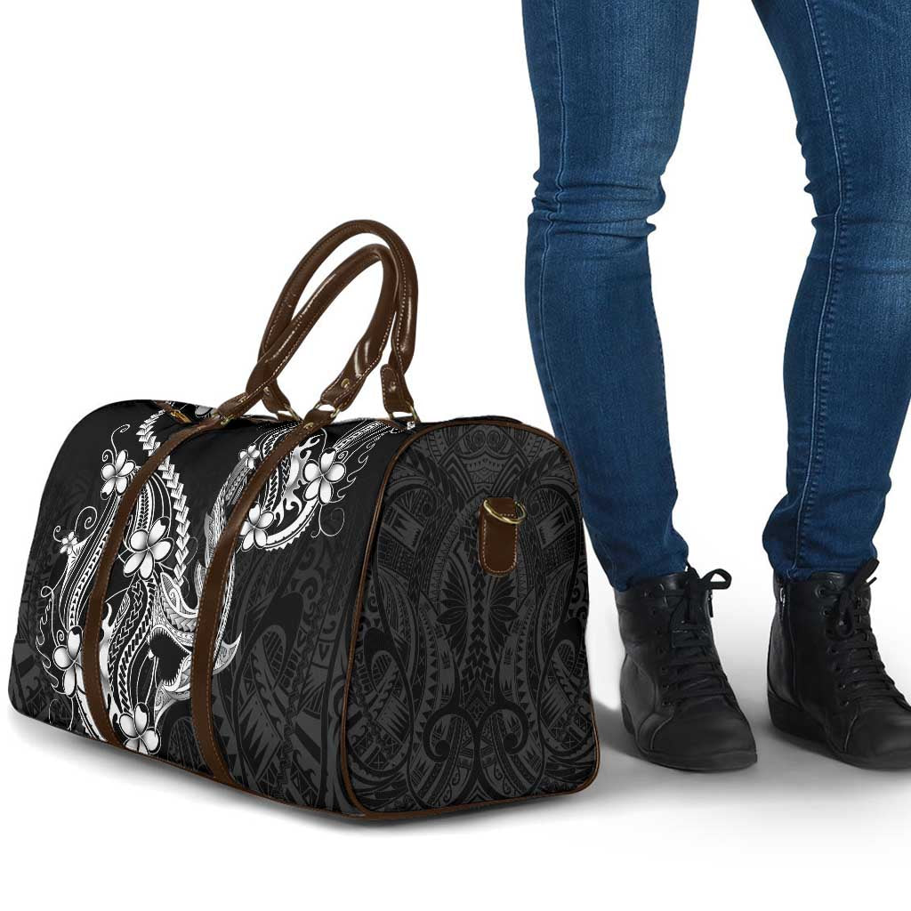 Black Aloha Hawaii Travel Bag Polynesian Shark Tattoo With Plumeria - Polynesian Pride