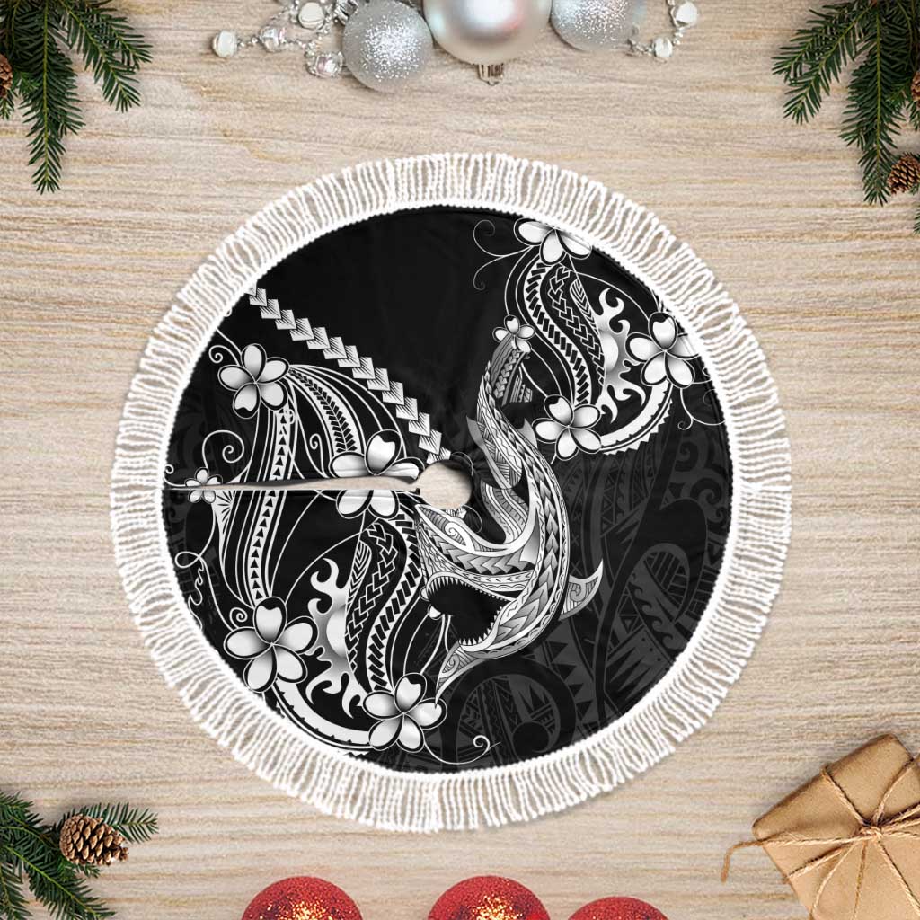 Black Aloha Hawaii Tree Skirt Polynesian Shark Tattoo With Plumeria LT14 Fringed Black - Polynesian Pride