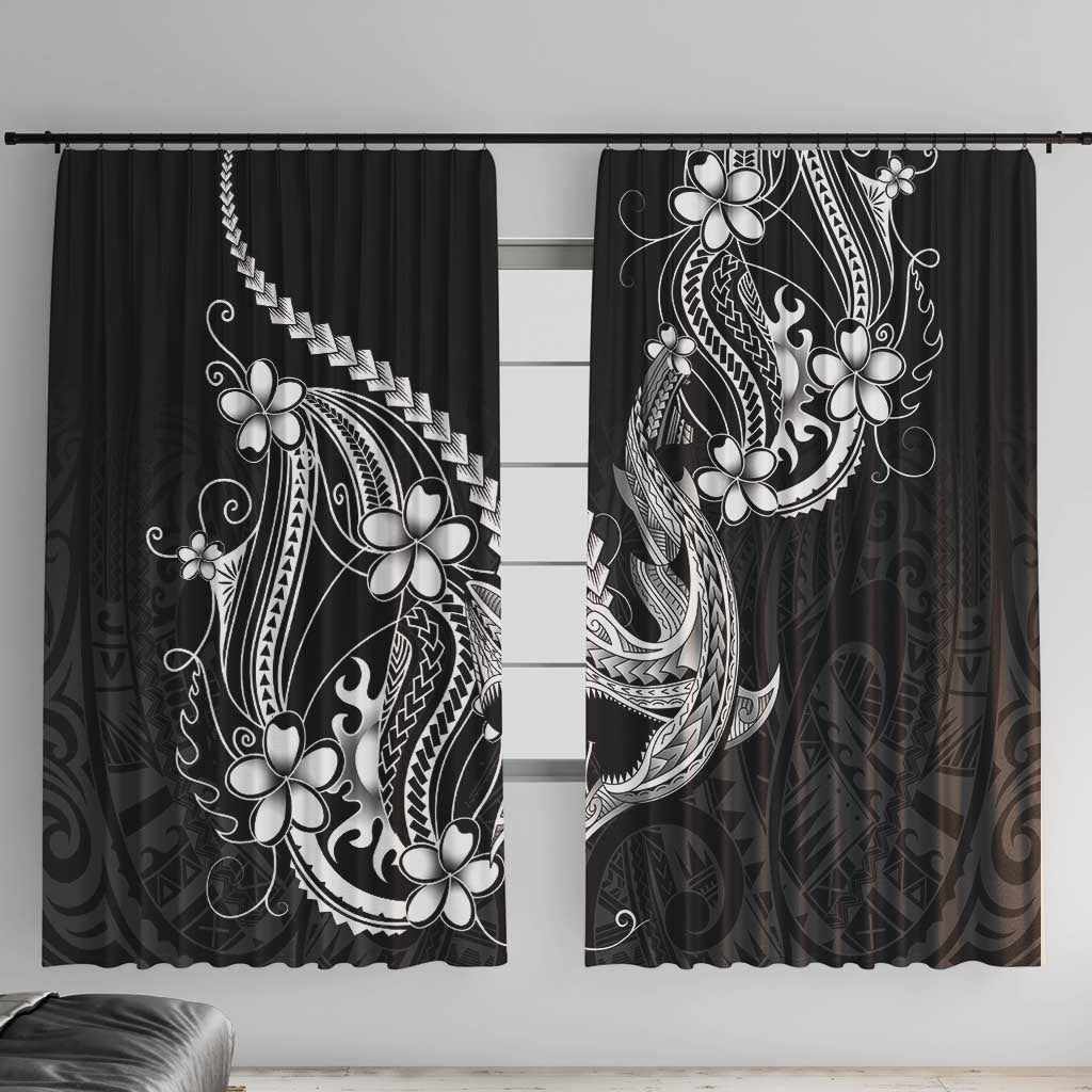 Black Aloha Hawaii Window Curtain Polynesian Shark Tattoo With Plumeria LT14 With Hooks Black - Polynesian Pride