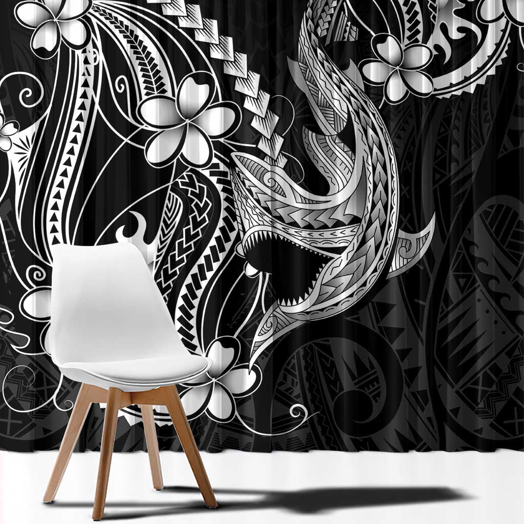 Black Aloha Hawaii Window Curtain Polynesian Shark Tattoo With Plumeria LT14 - Polynesian Pride