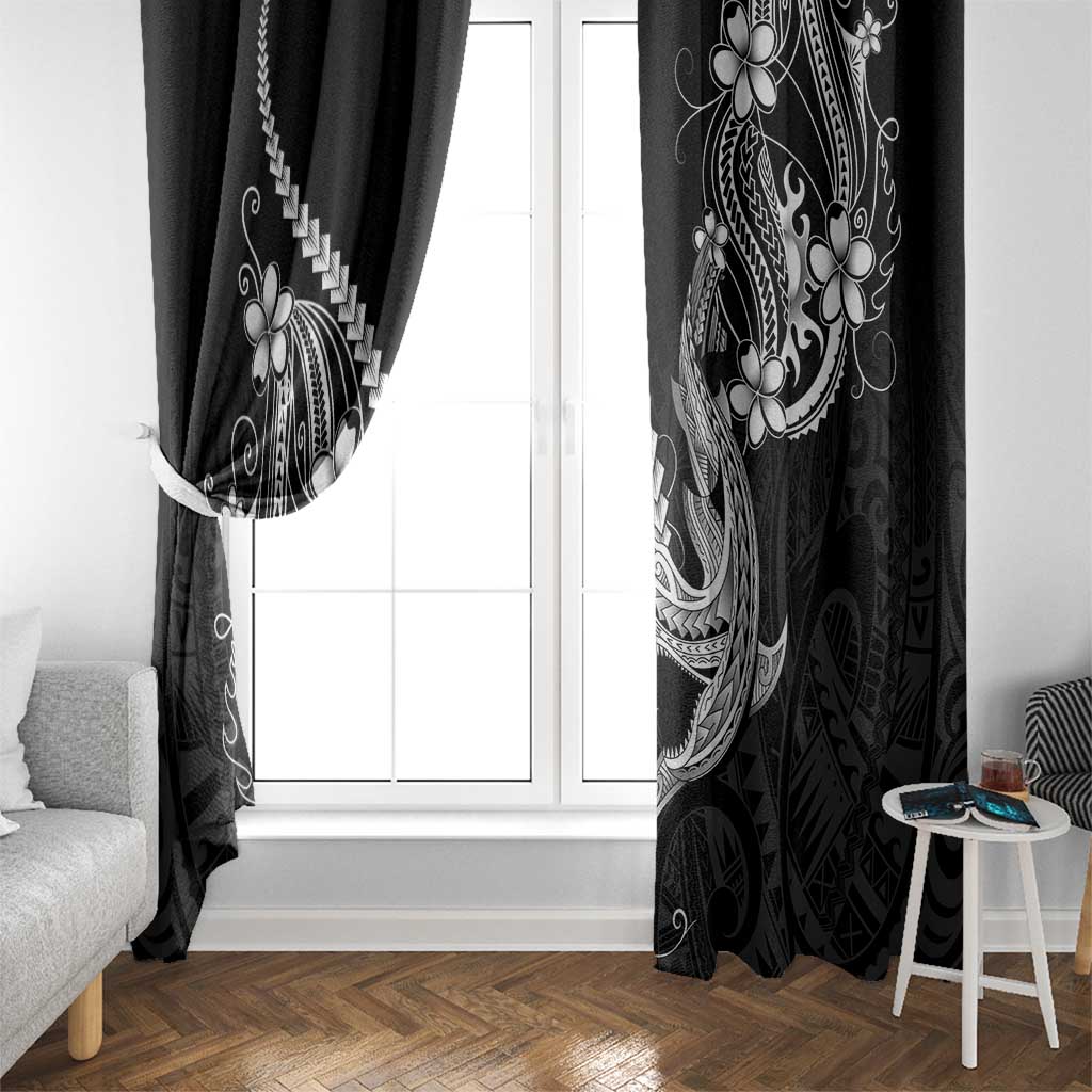 Black Aloha Hawaii Window Curtain Polynesian Shark Tattoo With Plumeria LT14 - Polynesian Pride