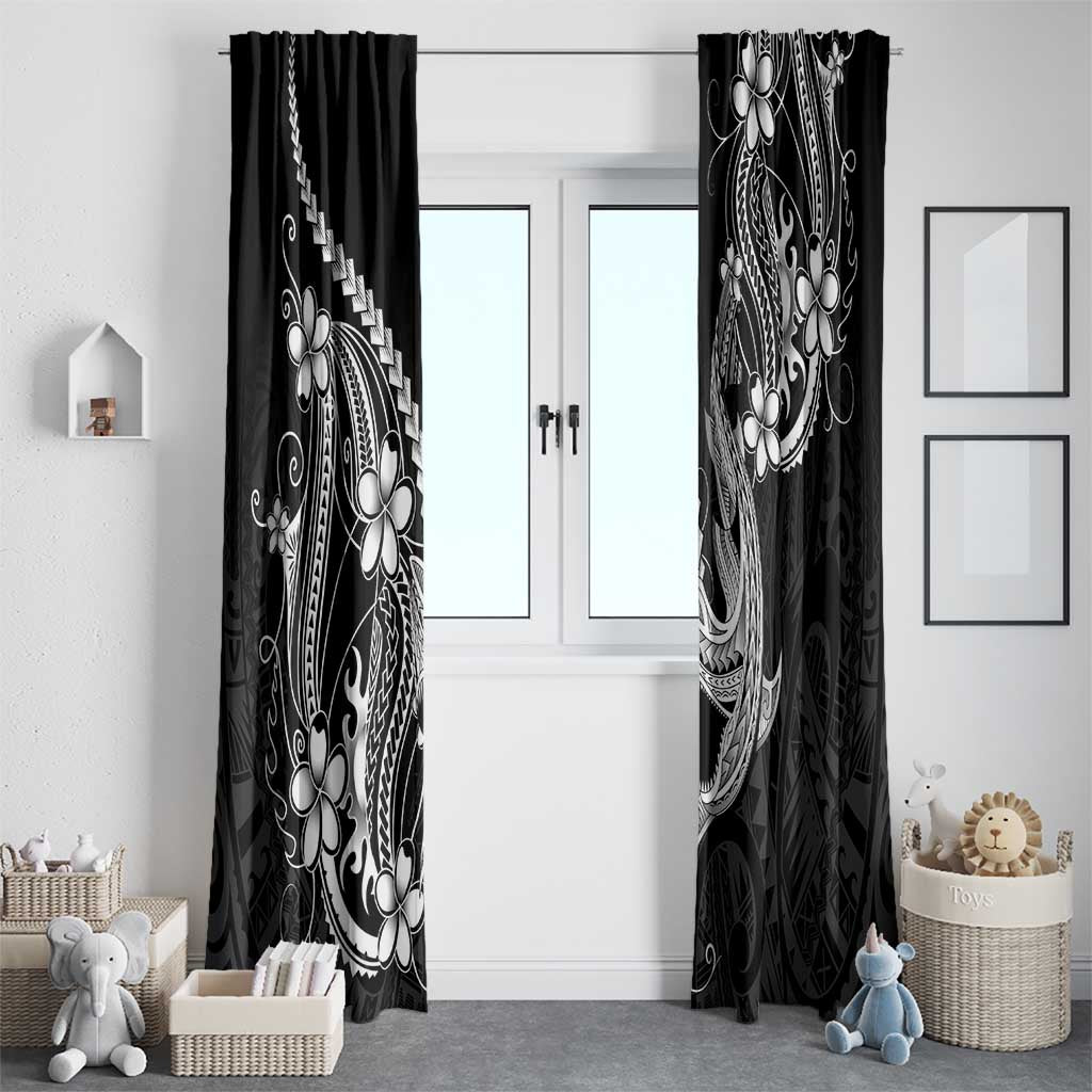 Black Aloha Hawaii Window Curtain Polynesian Shark Tattoo With Plumeria LT14 - Polynesian Pride