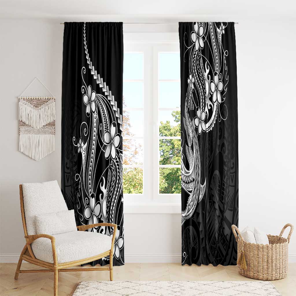 Black Aloha Hawaii Window Curtain Polynesian Shark Tattoo With Plumeria LT14 - Polynesian Pride