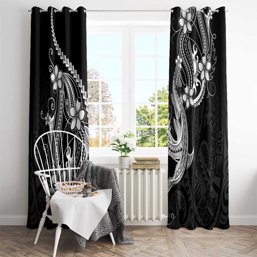 Black Aloha Hawaii Window Curtain Polynesian Shark Tattoo With Plumeria LT14 - Polynesian Pride