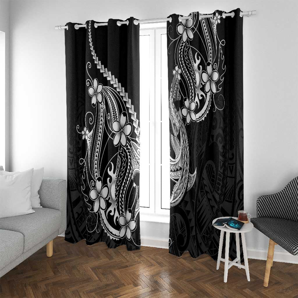 Black Aloha Hawaii Window Curtain Polynesian Shark Tattoo With Plumeria LT14 With Grommets Black - Polynesian Pride
