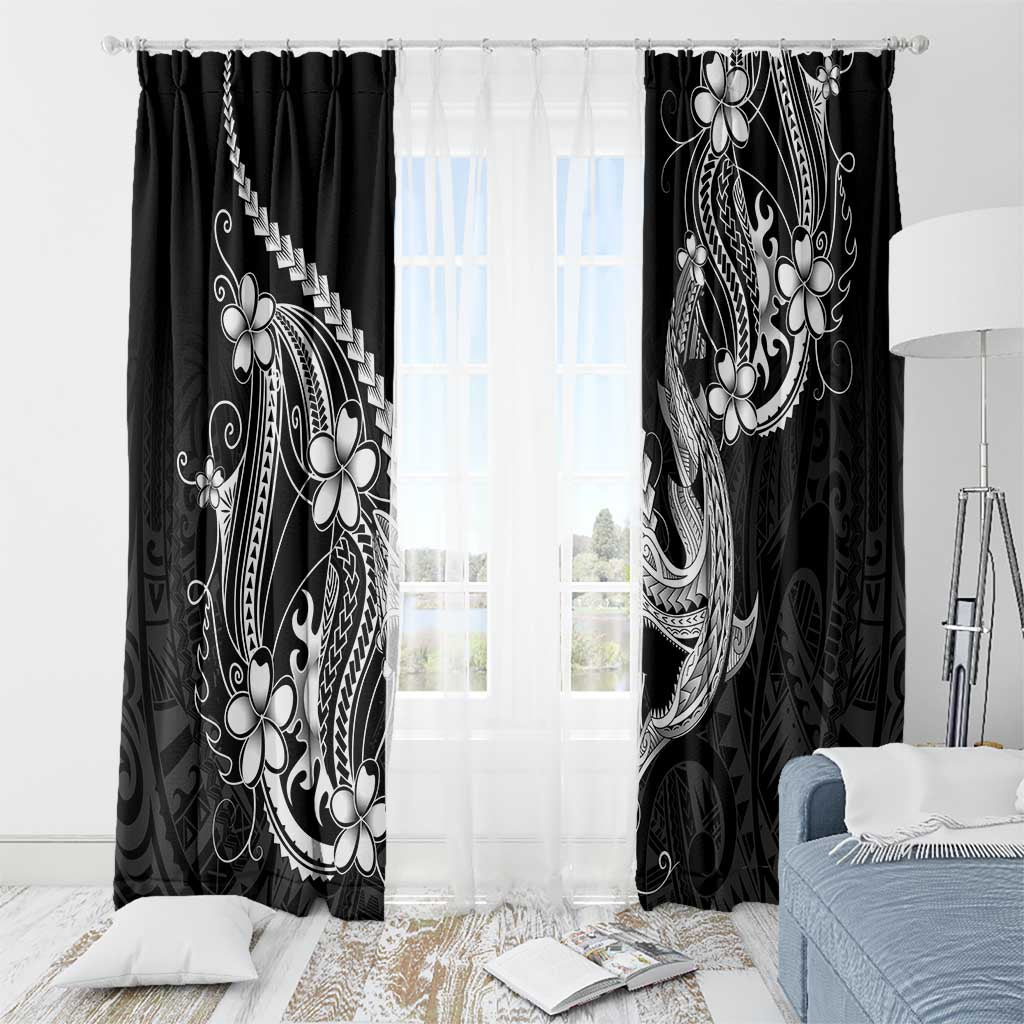 Black Aloha Hawaii Window Curtain Polynesian Shark Tattoo With Plumeria LT14 - Polynesian Pride
